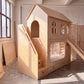 Wooden Playhouse Loft Bed with Slide, Gym Rings & Climbing Net | Storage Stairs, Under-Bed Drawers | Kids Active Loft Bed Set