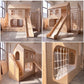 Wooden Playhouse Loft Bed with Slide, Gym Rings & Climbing Net | Storage Stairs, Under-Bed Drawers | Kids Active Loft Bed Set