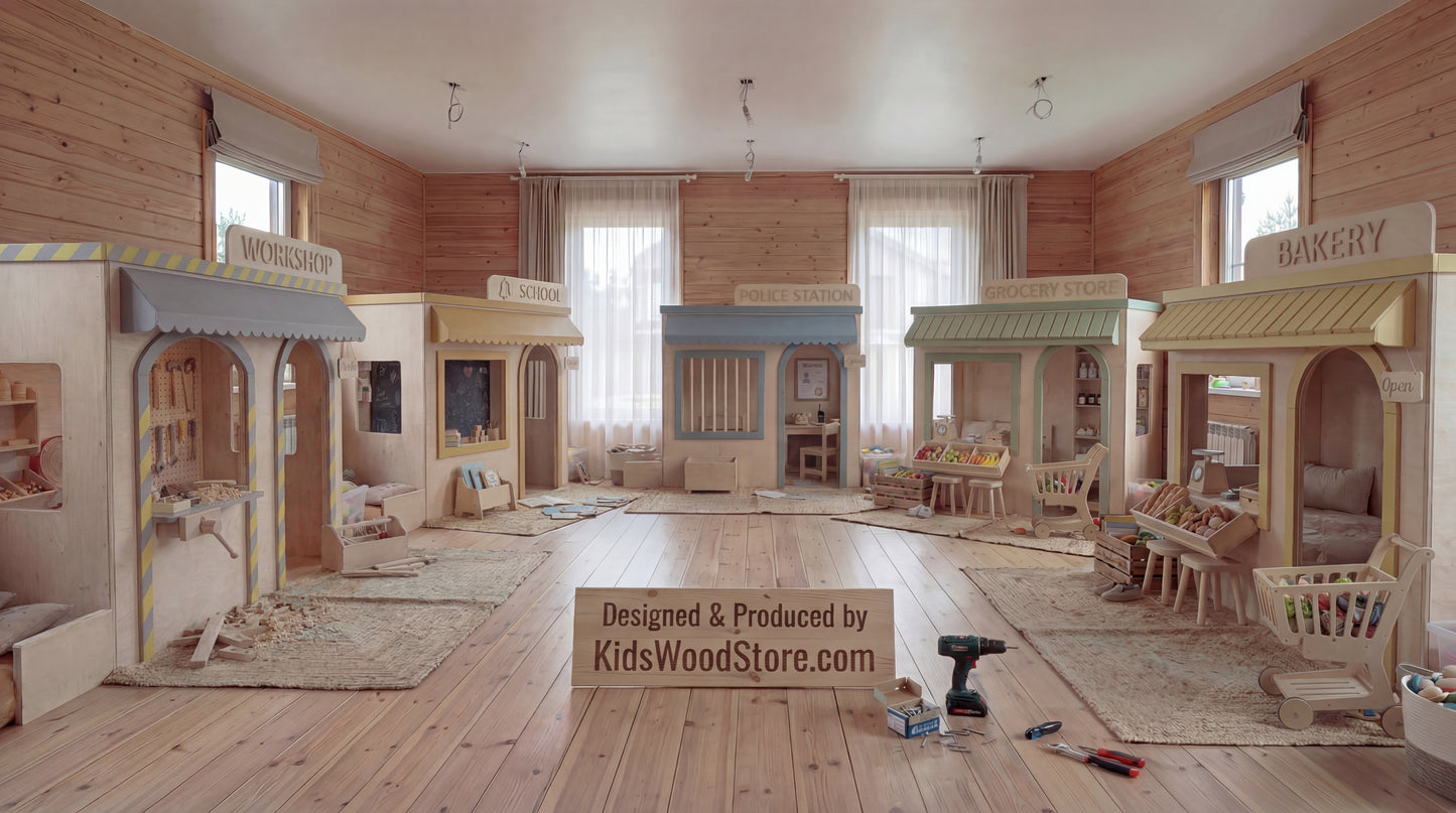 Wooden Kids Pretend Playhouse | Custom Indoor Role Play School Playhouse for Home & Commercial Use
