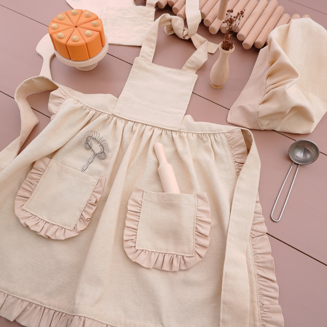 Apron Set for Playing, Apron Set for Little Chefs For Wooden Play Kitchen