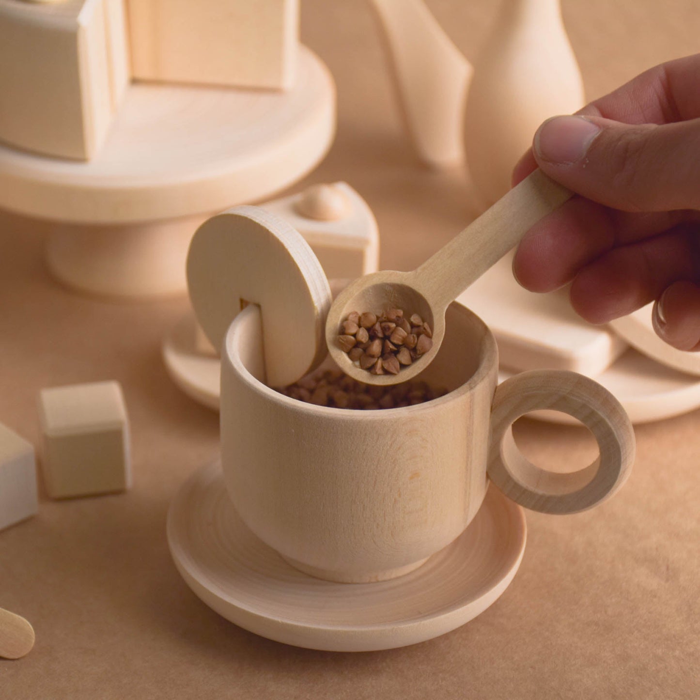 Kinder-Teeservice aus Holz, Spielzeug für die Spielküche aus Holz