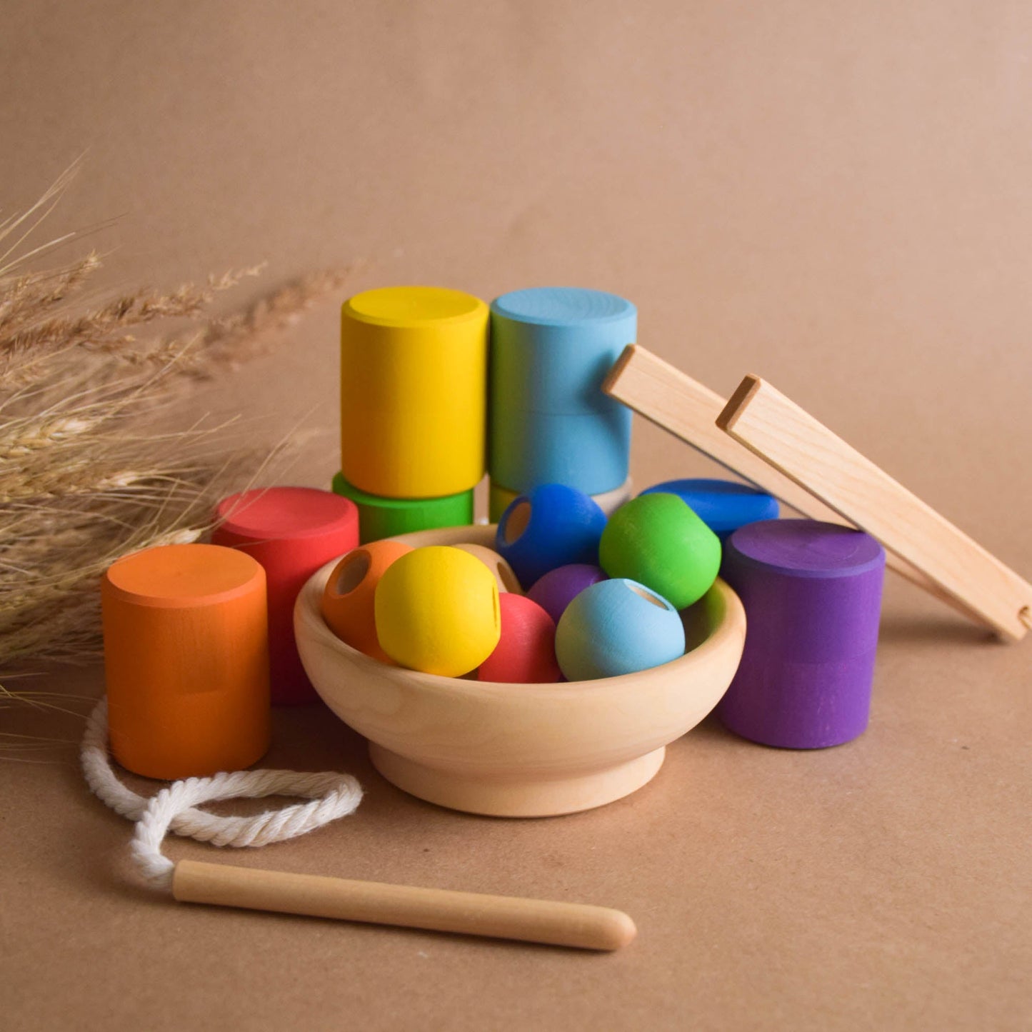 Color Sorting for Toddlers Montessori Rainbow Toy Cylinders and Balls