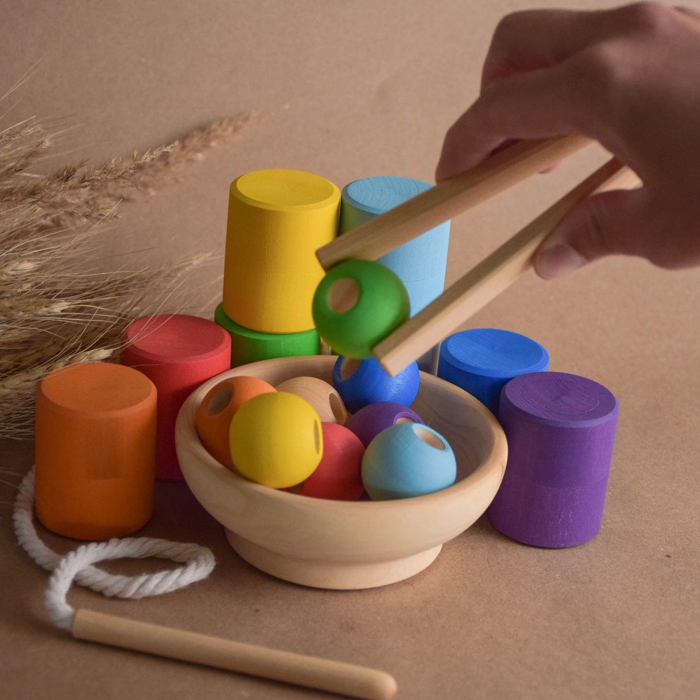Farbsortierung für Kleinkinder Montessori Rainbow Toy Zylinder und Bälle