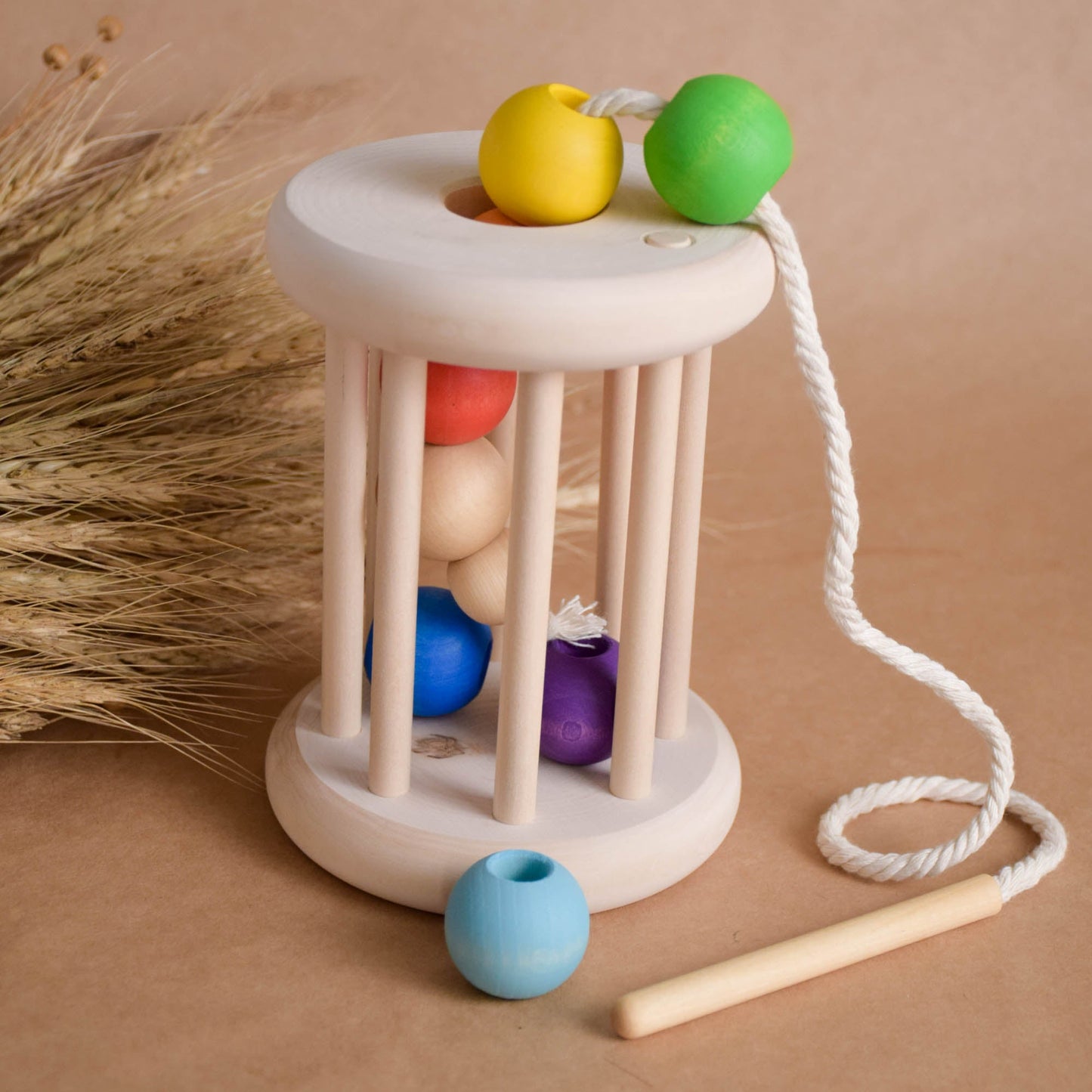 Montessori Classic Rolling Ball Zylinderspielzeug mit Schnürspielzeug Rainbow Balls