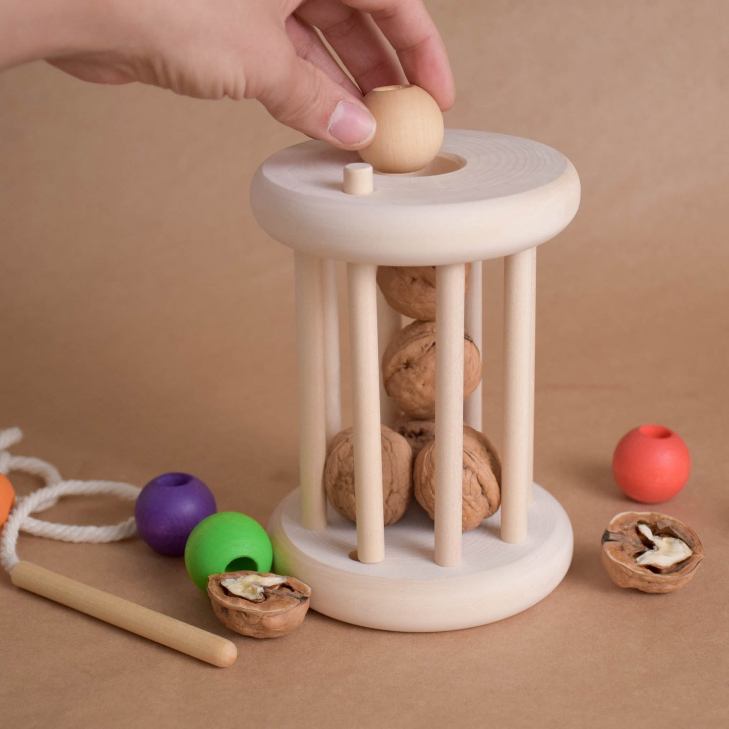 Montessori Classic Rolling Ball Cylinder Toy with Lacing Toy Rainbow Balls