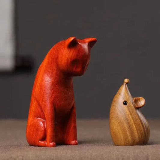 Holzschnitzerei DIY Katze und Maus Ornamente kreativer süßer Schmuck Anhänger Geschenk Heimdekoration