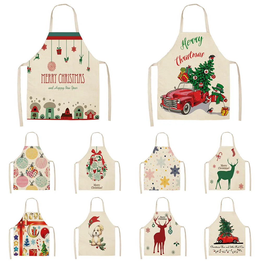 Christmas series elk car cotton linen antifouling apron adult children kitchen housework cleaning apron overalls For Wooden Play Kitchen