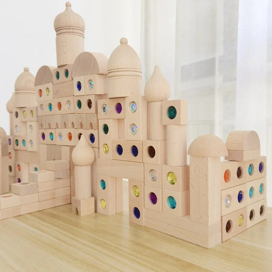 20-100 adet büyük ahşap kale oyuncak inşaat blokları Montessori istifleme oyuncaklar çocuklar için inşaat yapı 