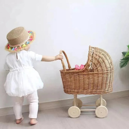 Baby Photography Props Retro Rattan Baby Stroller Toy Photo Studio Baby Doll Carriage Children's Room Decoration Baby Doll Cart