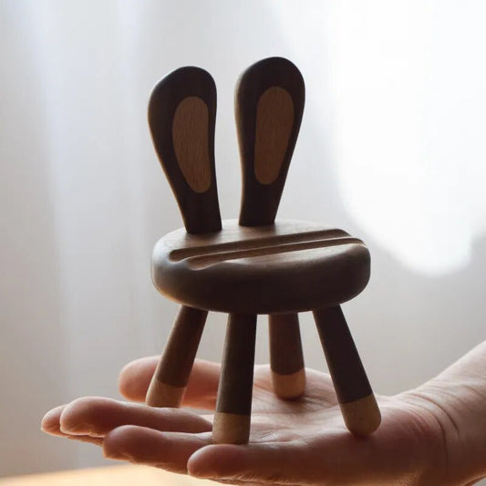 Tavşan telefon tutucusu ceviz ahşap el sanatları heykelcik dekor masası 