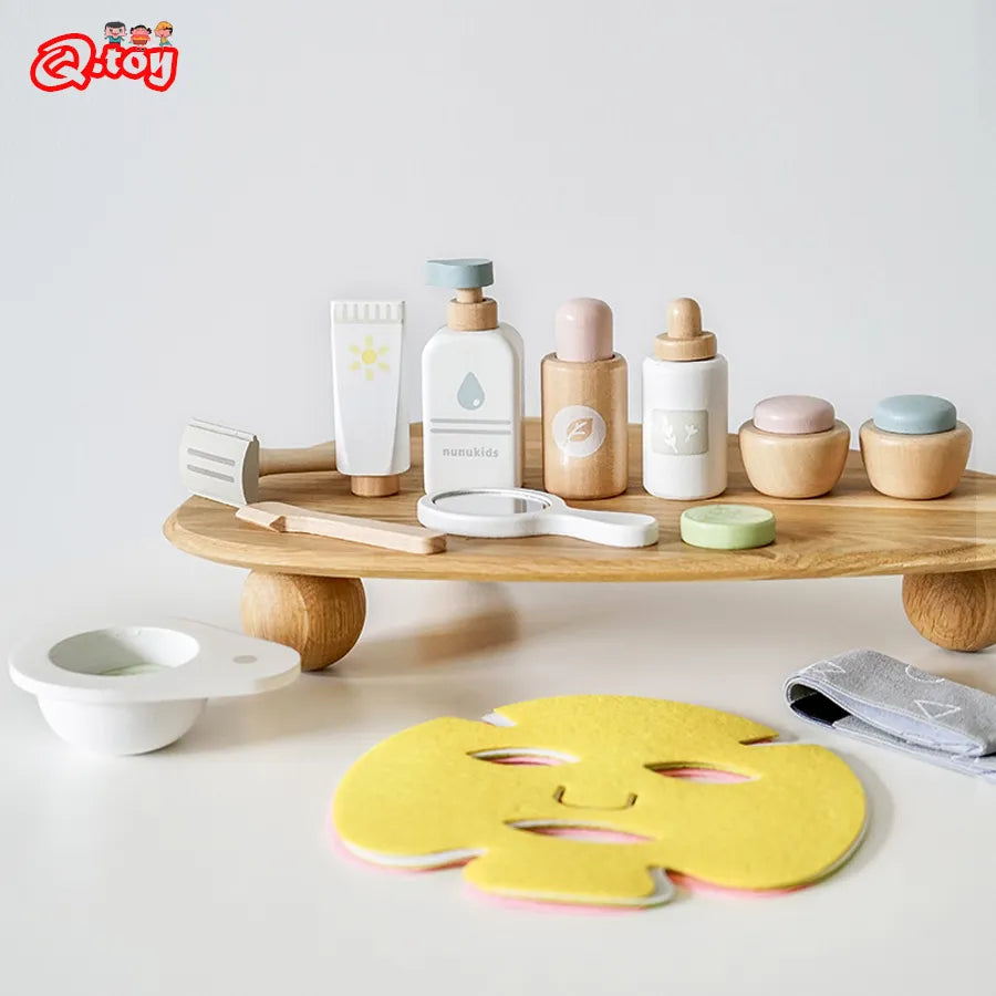 Wooden Pretend Play Children Facial Mask Makeup Set Imitation Beauty Fashion Toy Cosmetics Set Educational Toys for Girls Gift  Wooden Play Kitchen