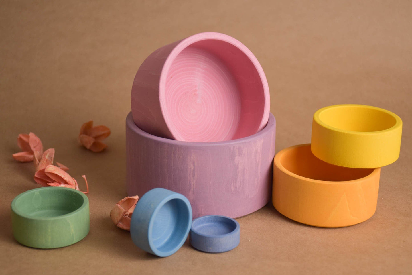 Color Sorting Rainbow Pastel Wooden Nesting Bowls Set, Rainbow Stacking Toy, Rainbow Montessori,  Matching Toys, Toddler Toys, Toddler Toys