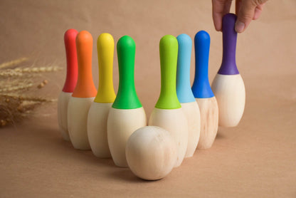 Mini Wood Bowling Game with Pins, Bowling Kids Sets, Wooden Toys for Toddlers, Educational Toy, Party Games, First Birthday Baby Gift